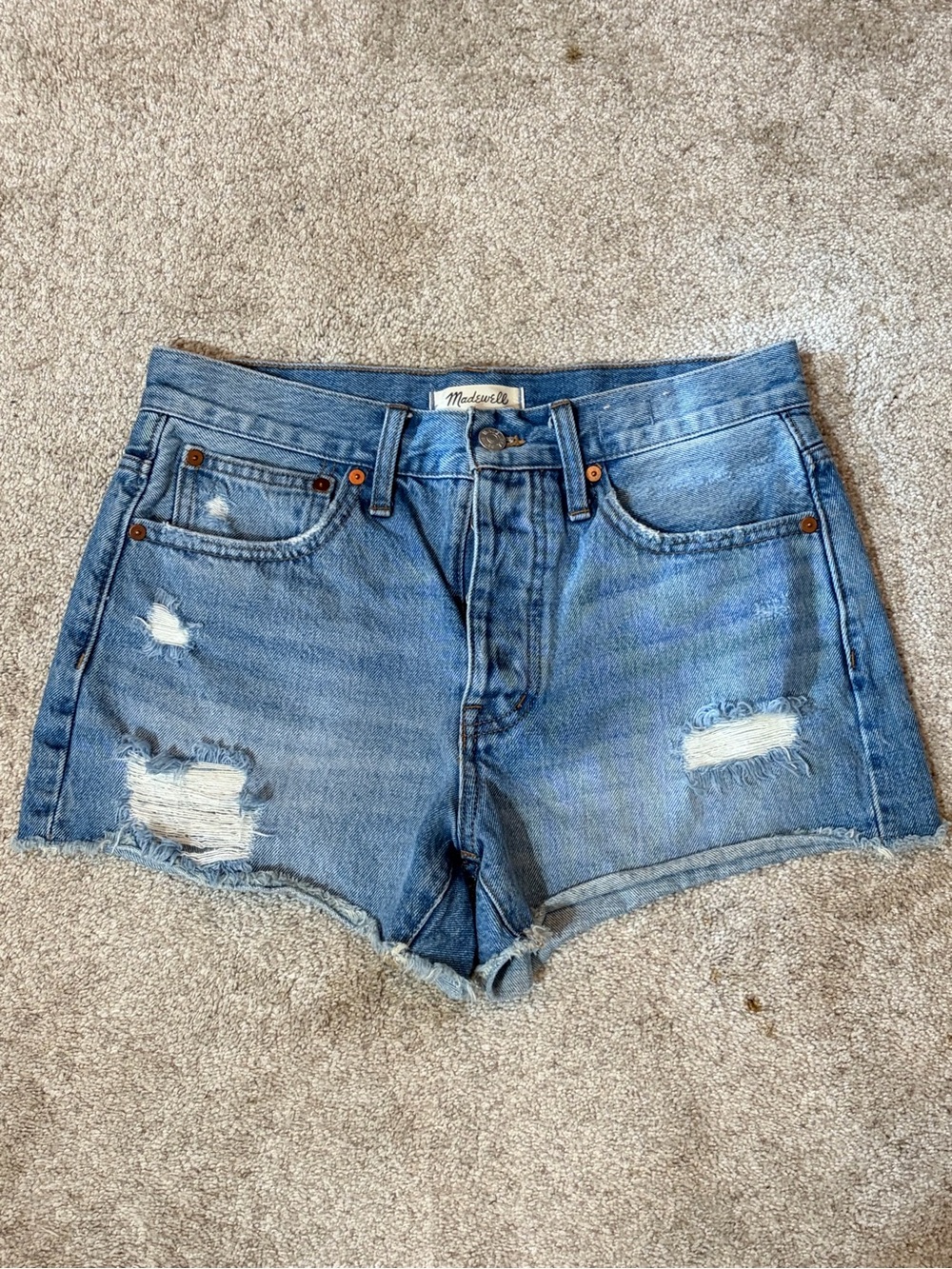 Madewell Faded Blue Distressed Relaxed Denim Shorts